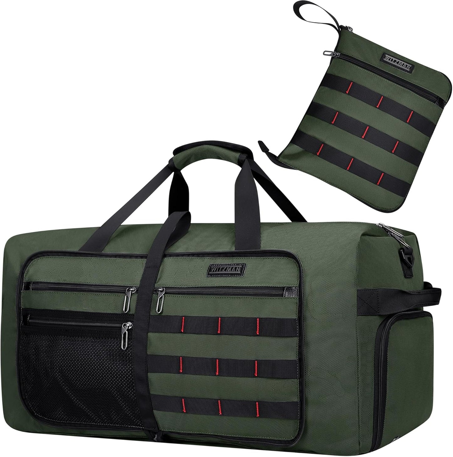 WITZMAN Foldable Duffle Bag for Travel 65L Lightweight Packable Duffel Bag with Shoes Compartment Overnight Bag for Men Women (B697 Army Green）