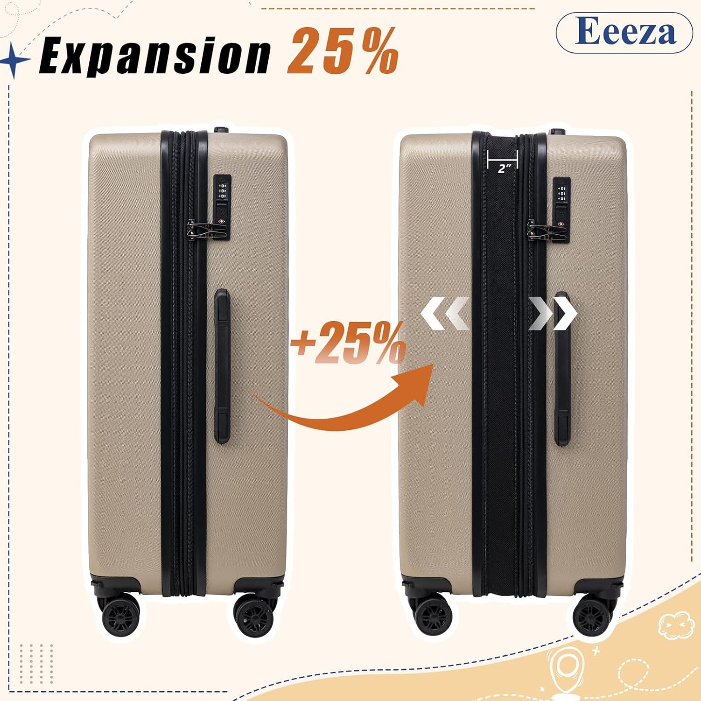 Expandable Carry on Luggage Sets,Suitcases with Detachable Wheels Hardshell 22x14x9 Airline Approved,Lightweight Luggage Set with TSA Lock,Carry on Suitcase