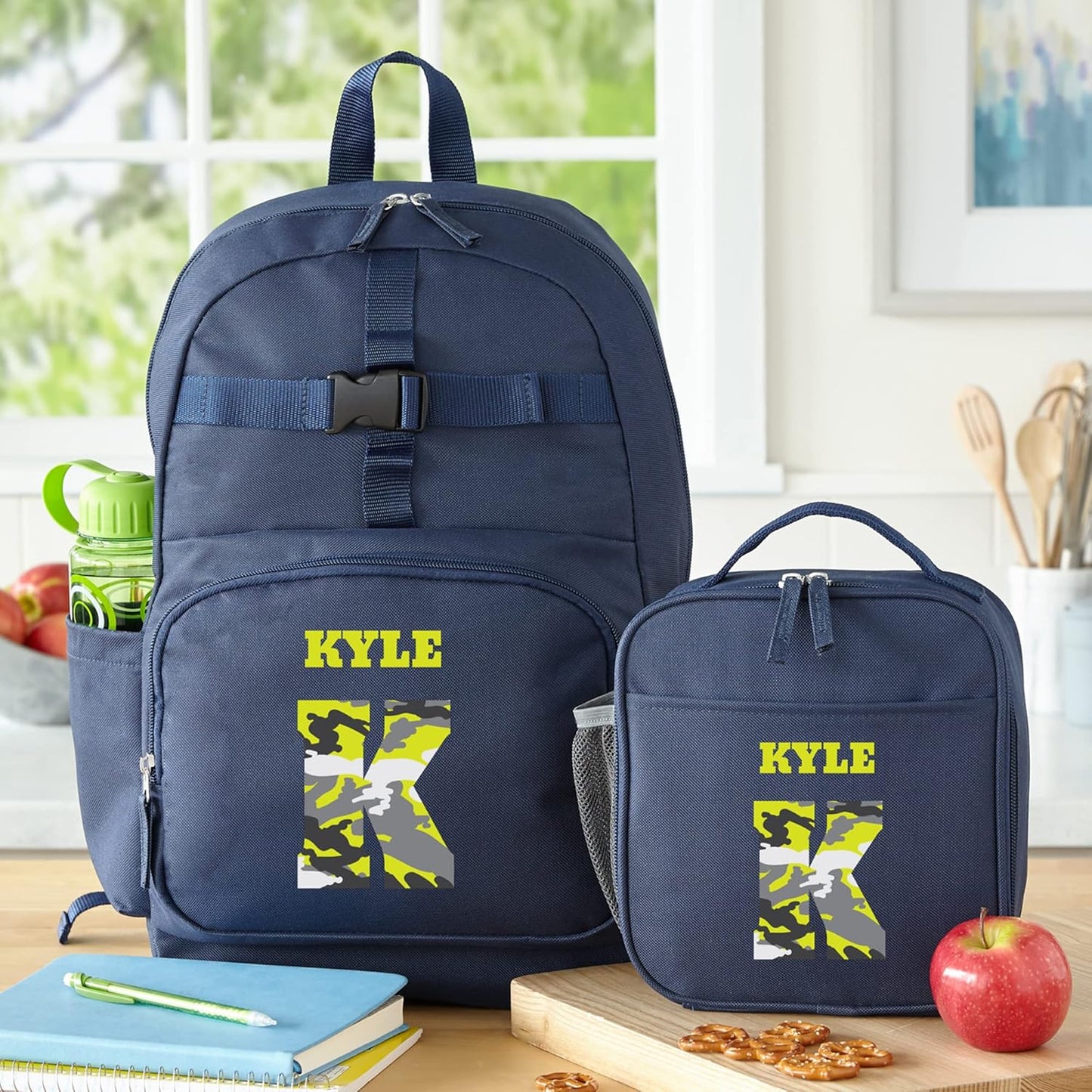 Let's Make Memories Kids Backpack for School - Personalized Back to School Supplies - Bookbag - Blue - Green Camo