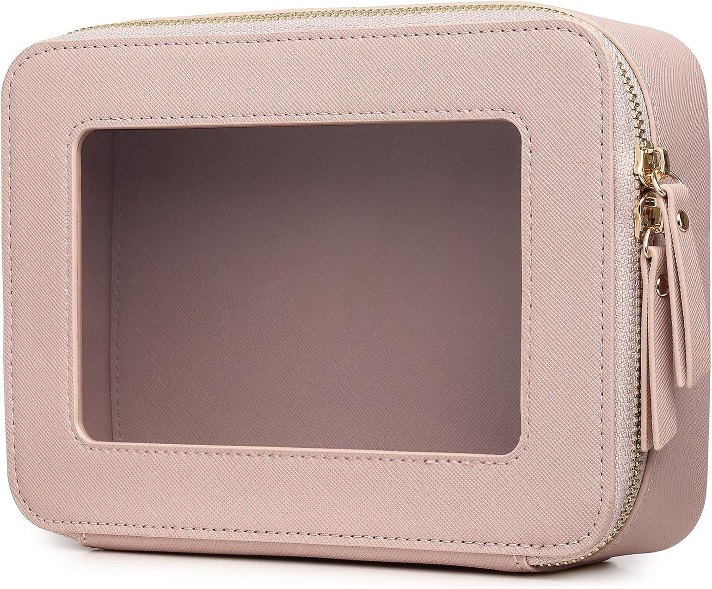 Clear Makeup Bag Women's Waterproof Travel Cosmetic Case and Toiletry Bag Portable Makeup Organizer Bag Car Essential with Zipper (Pink, M-1)