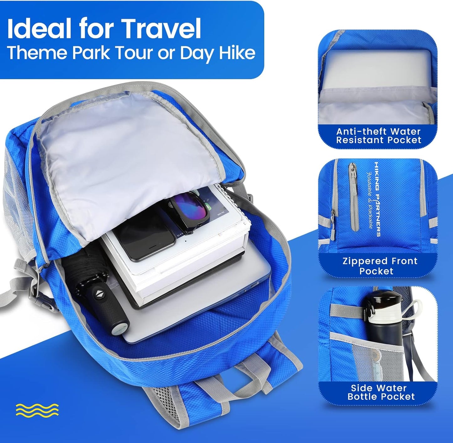 ZOMAKE Lightweight Packable Backpack, 35L Light Foldable Hiking Backpacks Water Resistant Collapsible Daypack for Travel(Dark Blue)
