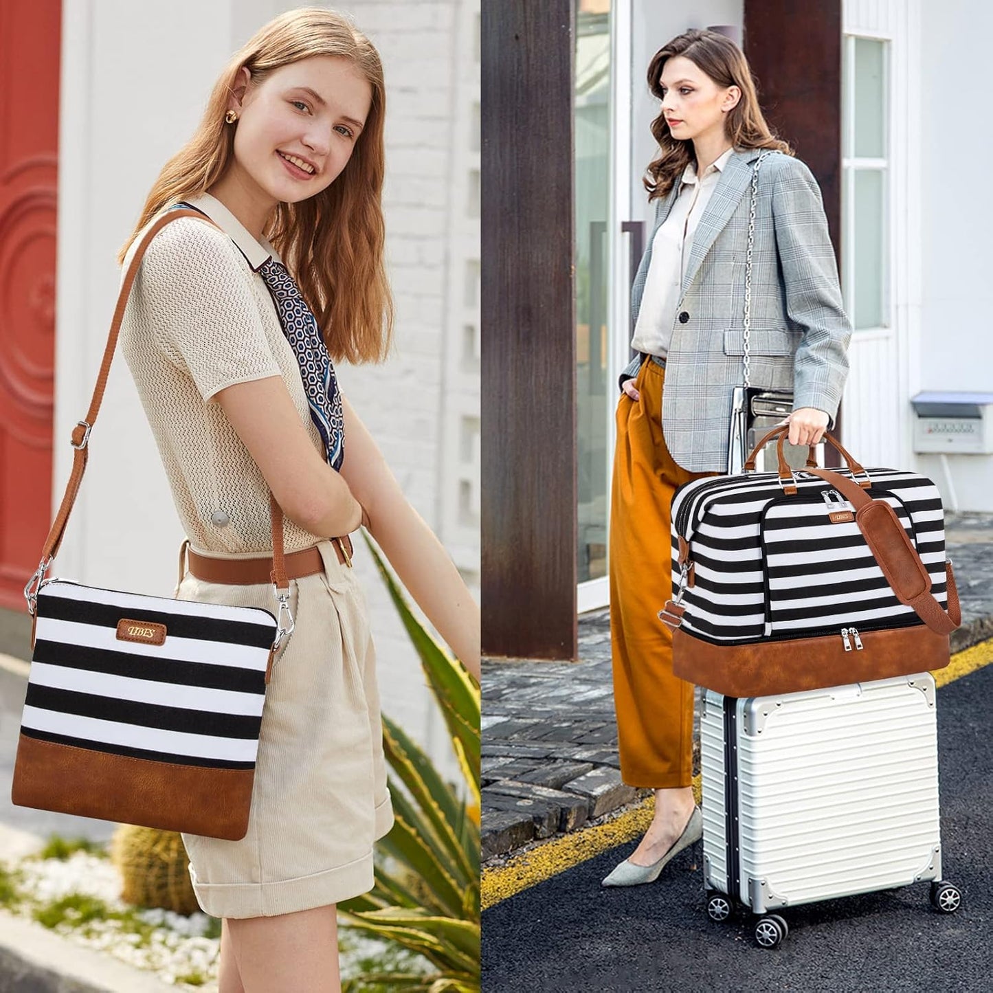 Travel Weekender Bag for Women, Overnight Bag with Shoe Compartment Oversized Travel Duffel Bag Carry On Tote 21"