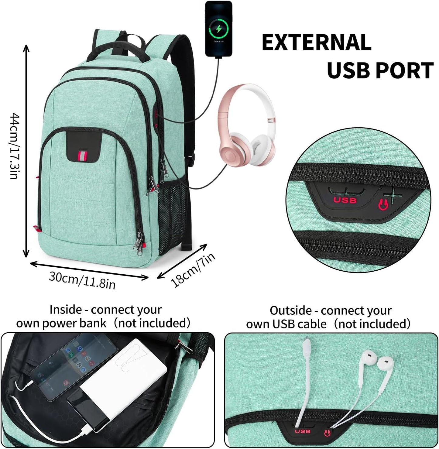 Travel Laptop Backpack, Anti Theft Backpack for Men and Women with USB Slit Business Computer Backpack Bag (Green, 15.6 Inch)