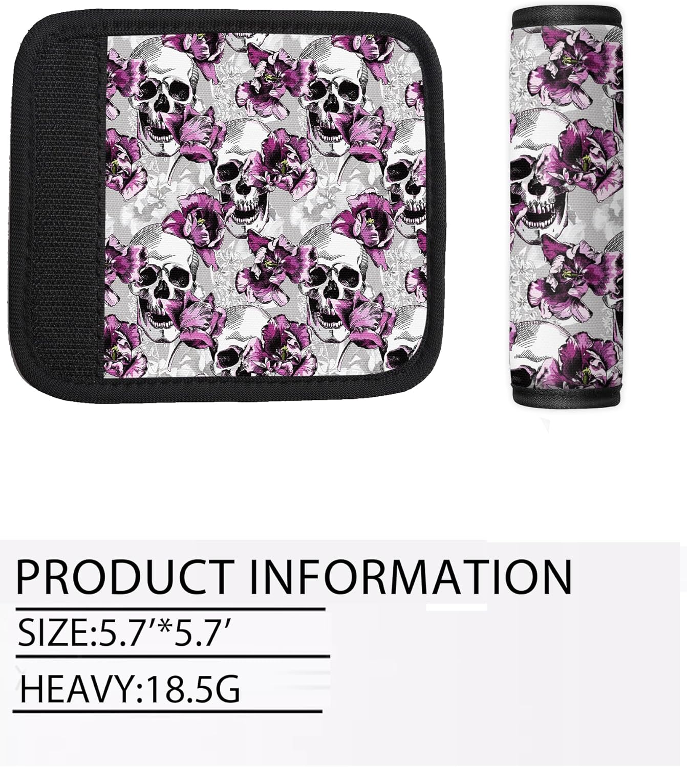 2 Pack Luggage Handle Wrap Travel Tags - Set of Luggage Tags for Suitcases, Identifiers, Marker, and Handle Covers - Cruise Accessories and Travel Gifts（Purple Flower Skull