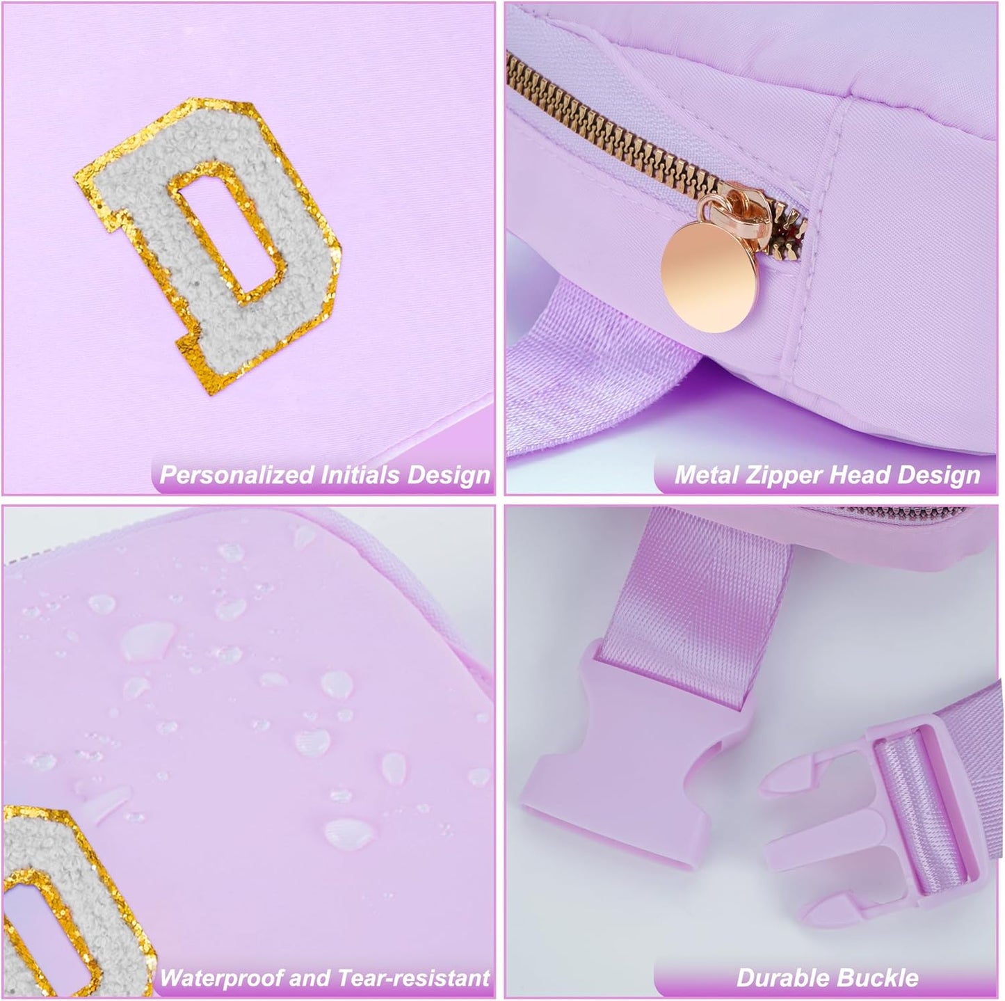Belt Bag Fanny Pack Crossbody Bags with Initials Cute Stuff Birthday Gifts for Teenager Girls Trendy Stuff - White D,Lavender Bag