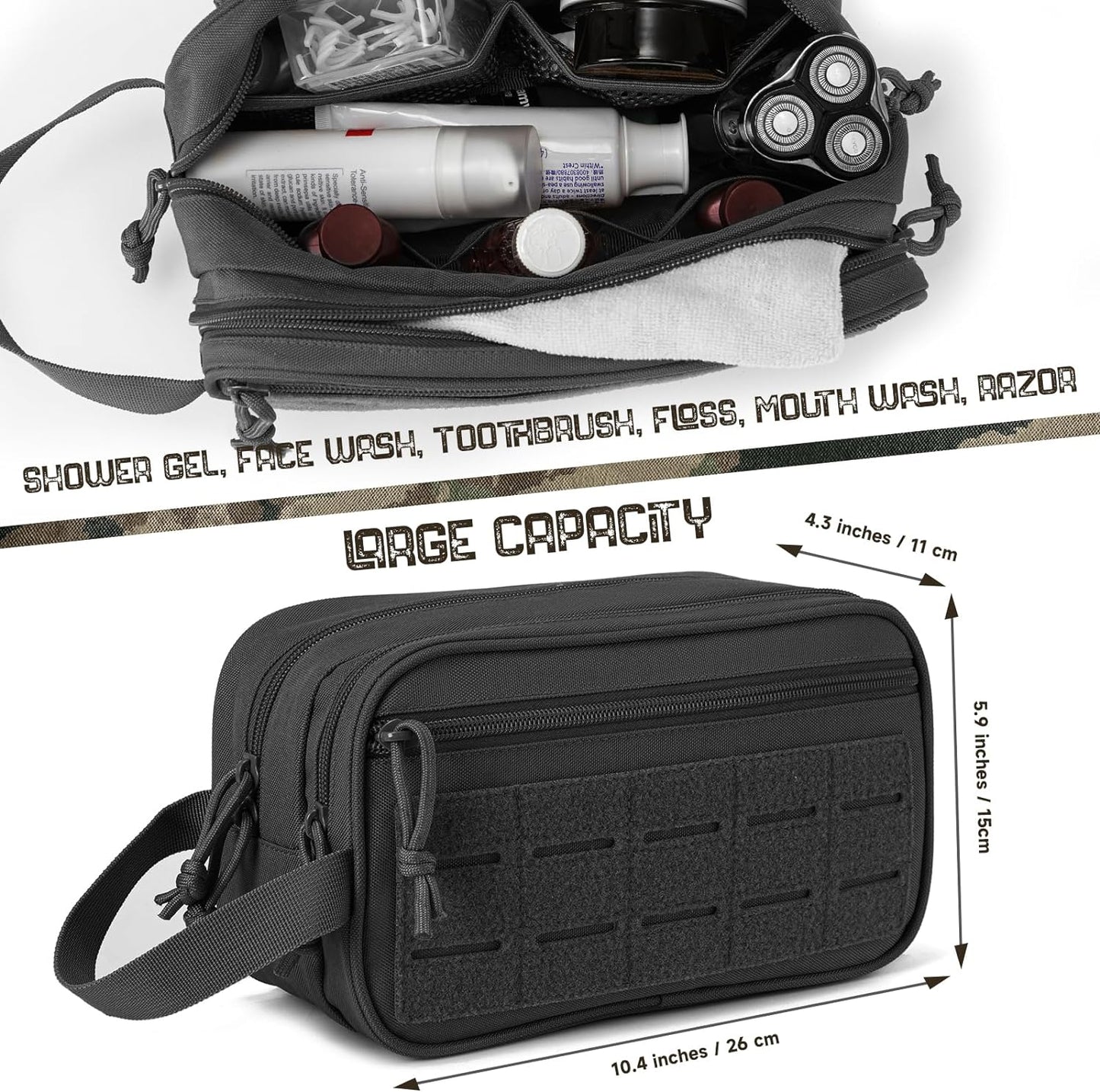 QT&QY Tactical Toiletry Bag For Men Hygiene Bag EDC Military Tool Molle Pouches Small Dopp Kit Mens