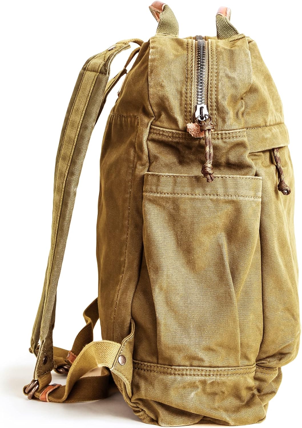 GOOTIUM Canvas Backpack for Women Vintage Style Zipper Bag Men's Casual Daypack Cloth Outdoor Travel Rucksack, Khaki