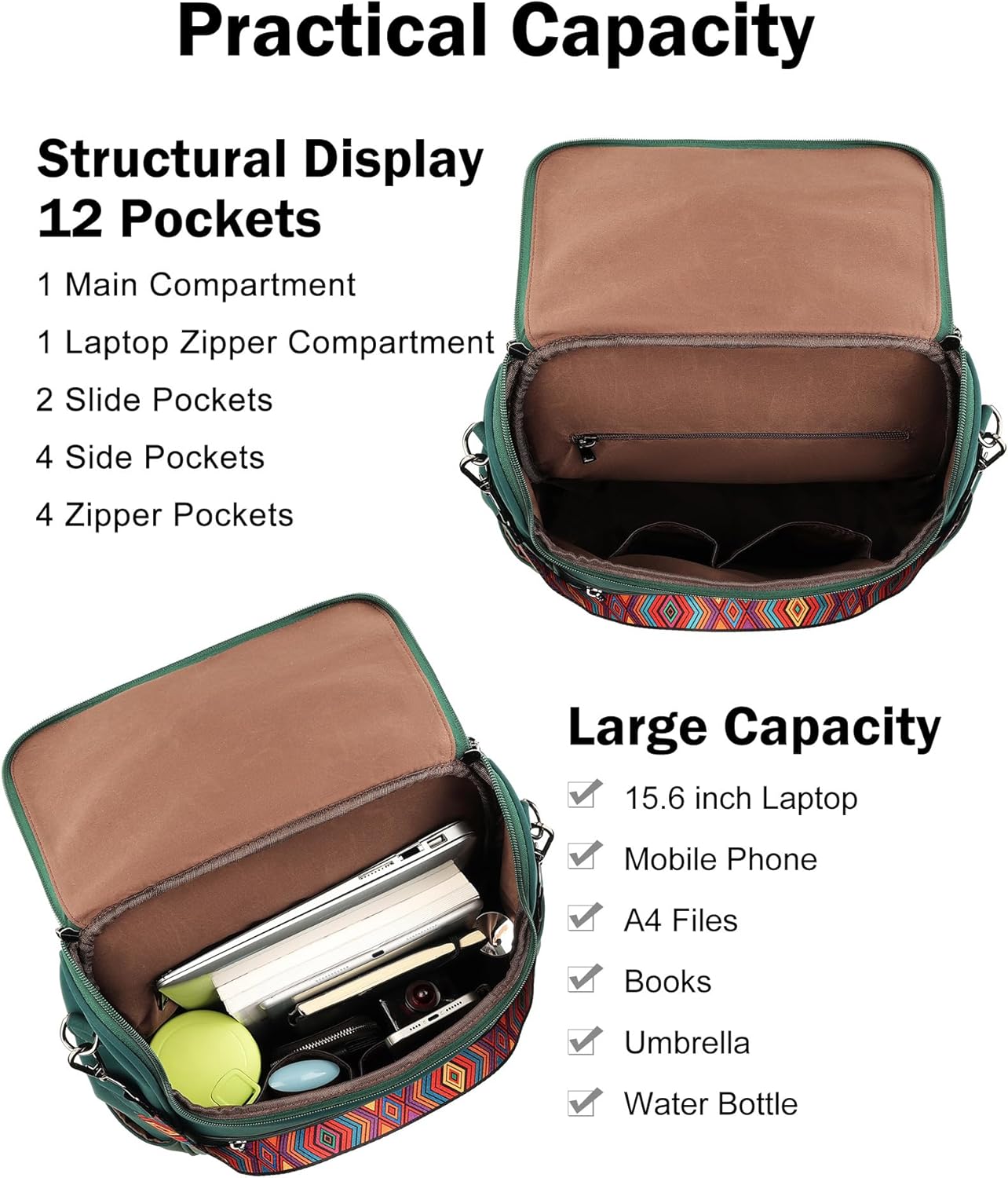 FADEON Laptop Backpack for Women Leather Travel Backpack with Laptop Compartment, Designer Ladies