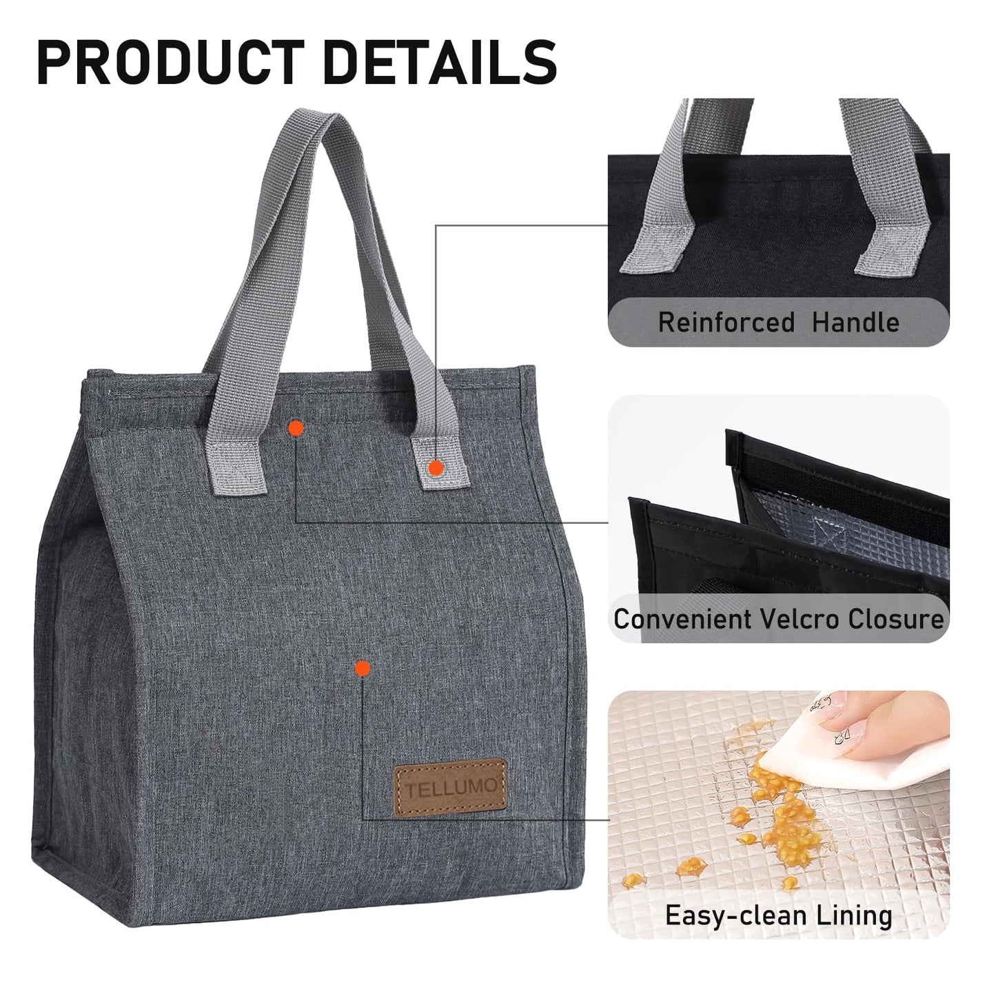 TELLUMO Insulated Lunch Bag for Men Women, Large Reusable Leakproof Lunch Box Container, Small