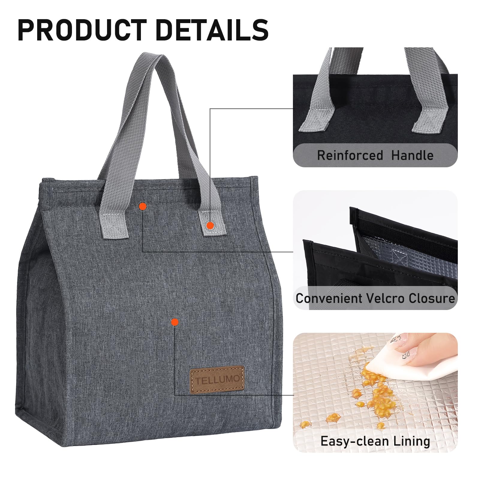 TELLUMO Insulated Lunch Bag for Men Women, Large Reusable Leakproof Lunch Box Container, Small