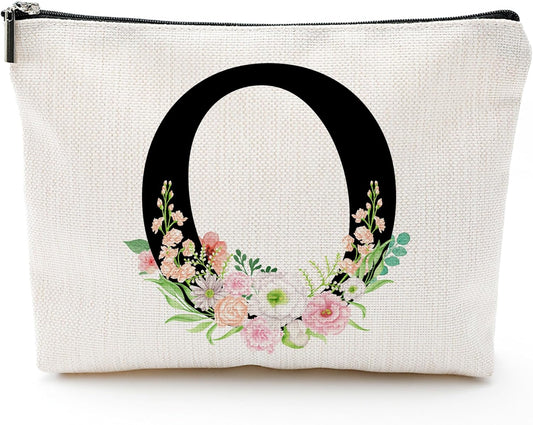 Personalized Letter O Makeup Bag for Women, Birthday Gifts for Mom, Small Zipper Pouch for Purse, Christmas Bridesmaid Friendship Gifts for Sister Daughter, Girls Weekend Gifts for Women-A15