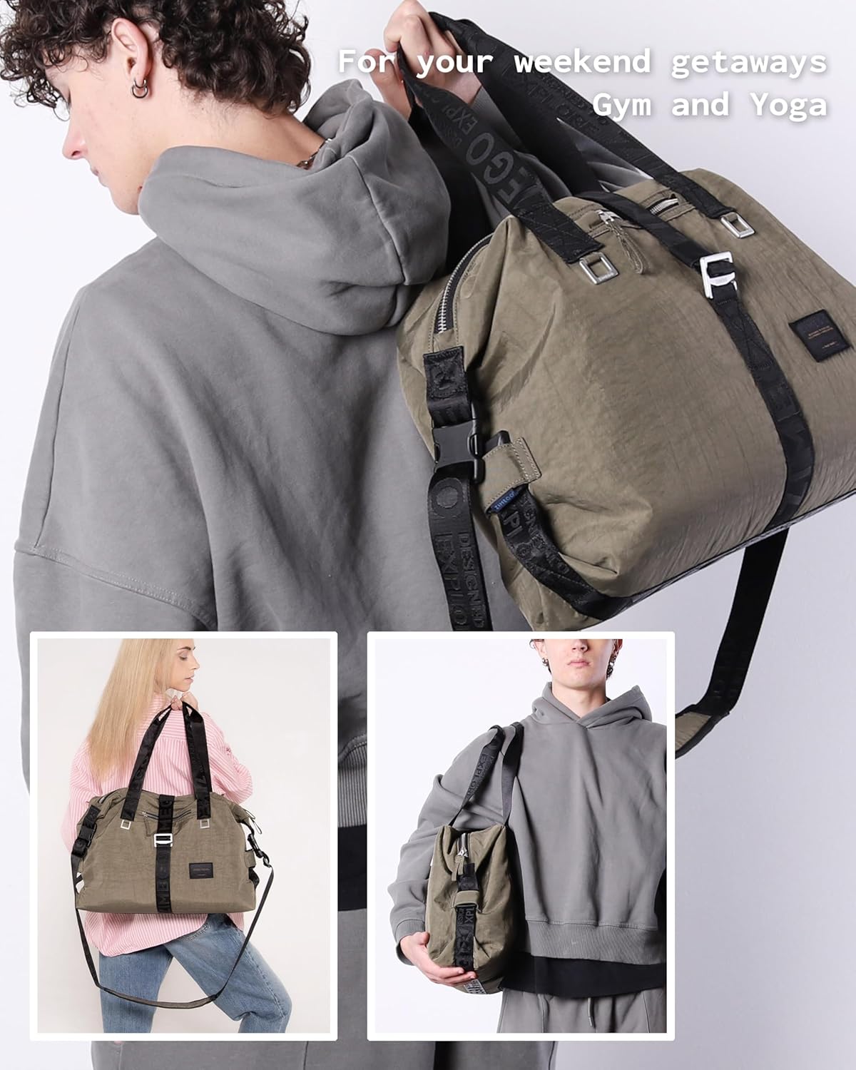 ZIMEGO Weekender Duffel Bag – Versatile Crossbody for Travel and Gym Tote, Dark Olive