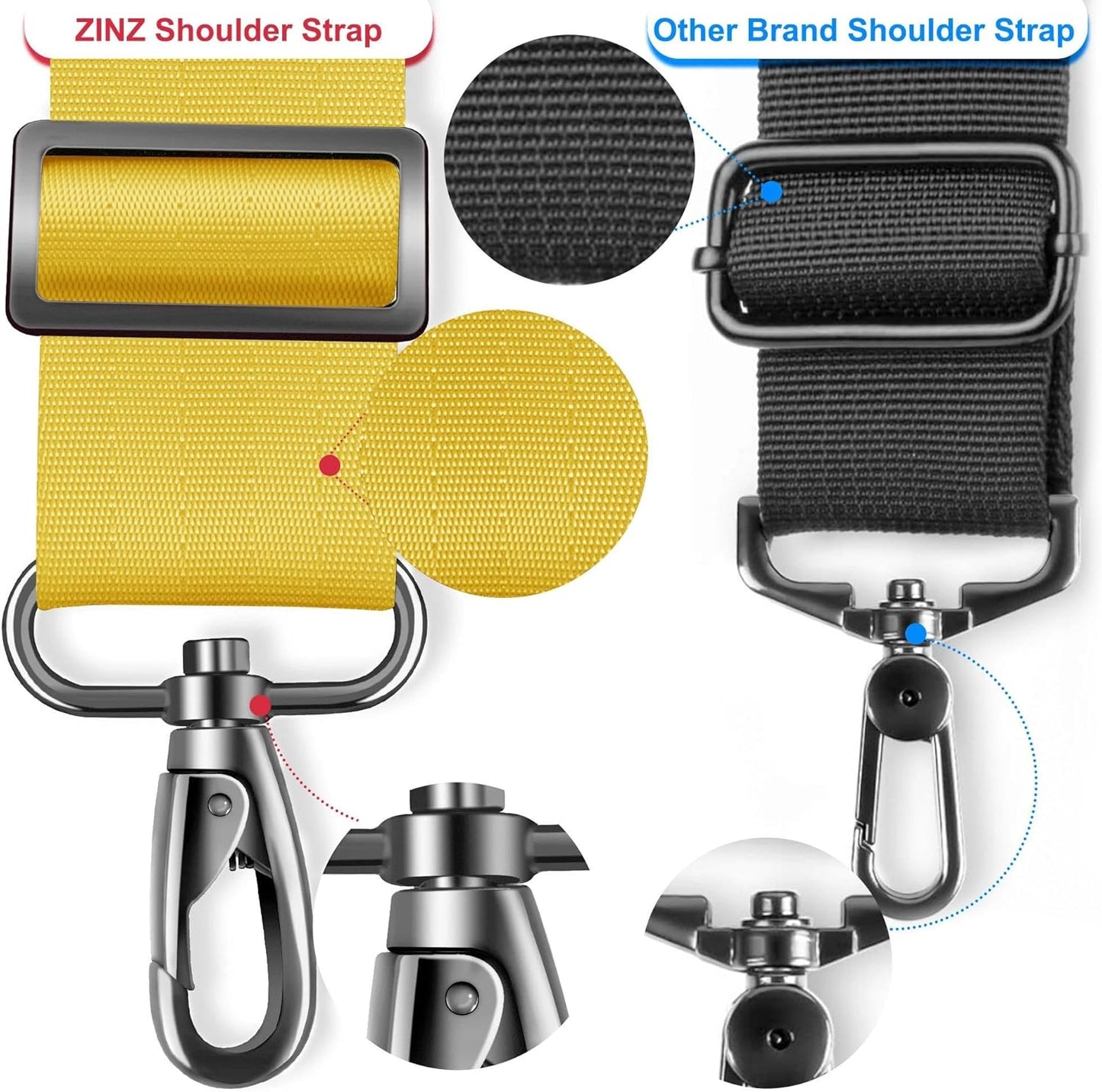 ZINZ Shoulder Strap - 59 Inch Universal Heavy-duty Adjustable Strap with Ultra-thick Fixed Breathable Pad for Laptop, Gym, Camera Bag and More -Yellow