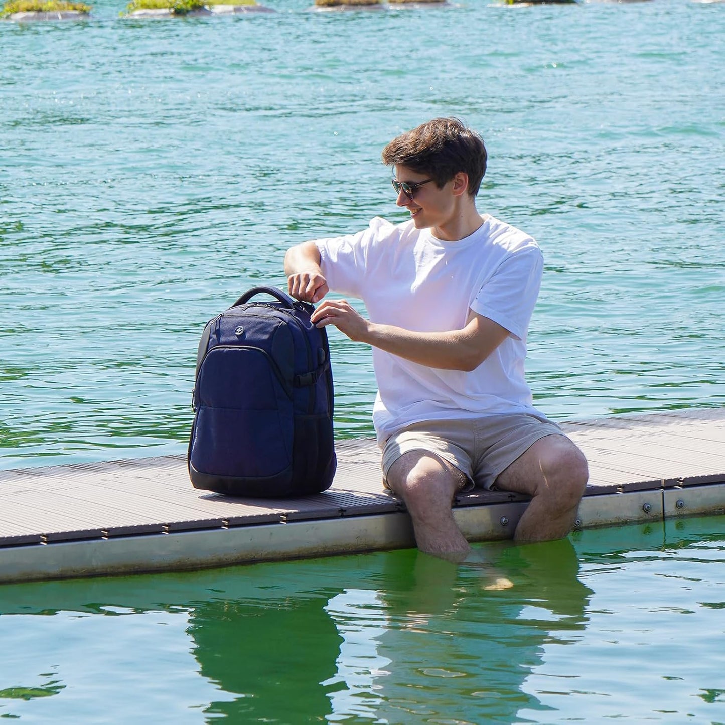 Swissdigital Design Travel Laptop Backpack for Men and Women, 35L Expandable Large Business Backpack with USB Charging Port for Fits 17 Inch Notebook, Blue | ANDWIL PRO