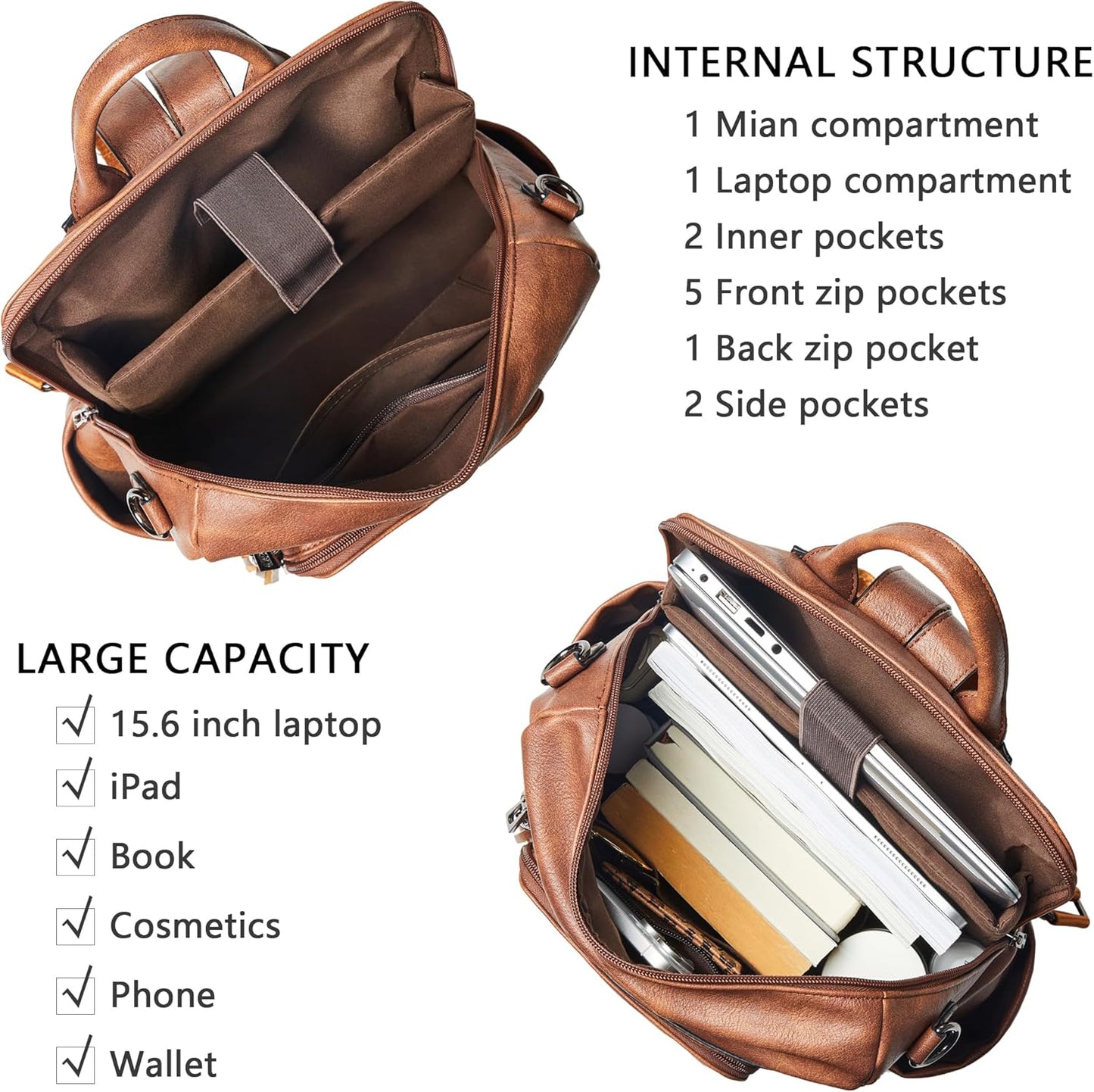 Shrrie Vegan Leather Laptop Backpack for Women 15.6 inch Work Backpack Fashion Travel Backpack