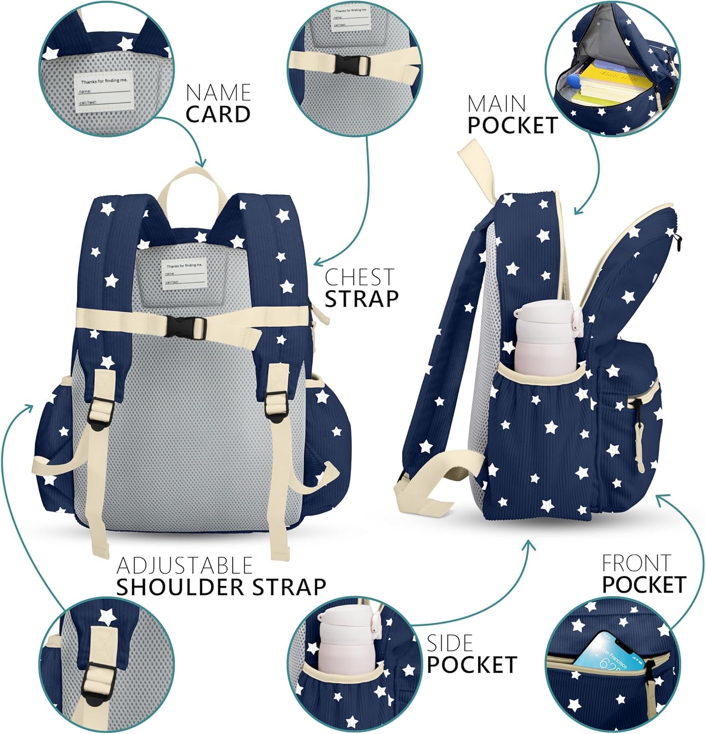 Corduroy Toddler Backpack for Boys 2-5: Preschool Backpack for Girls - Cute Kids Backpack 13.5" H Fit Folder