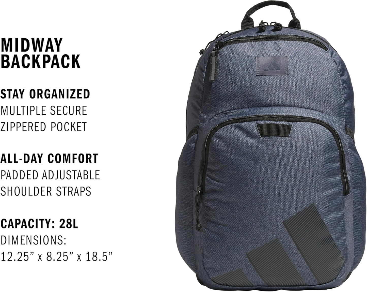 adidas Midway Small Backpack for Women and Men, Durable Laptop Bag, Twill Onix Grey/Black, One Size