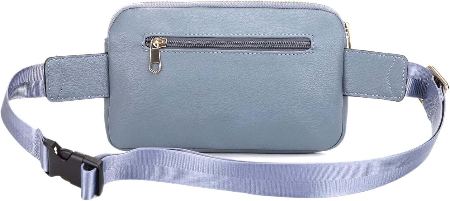 LOVESOME Vegan Leather Waist Bag Fanny Pack Crossbody Bag with Adjustable Strap for Women (Blue Grey)