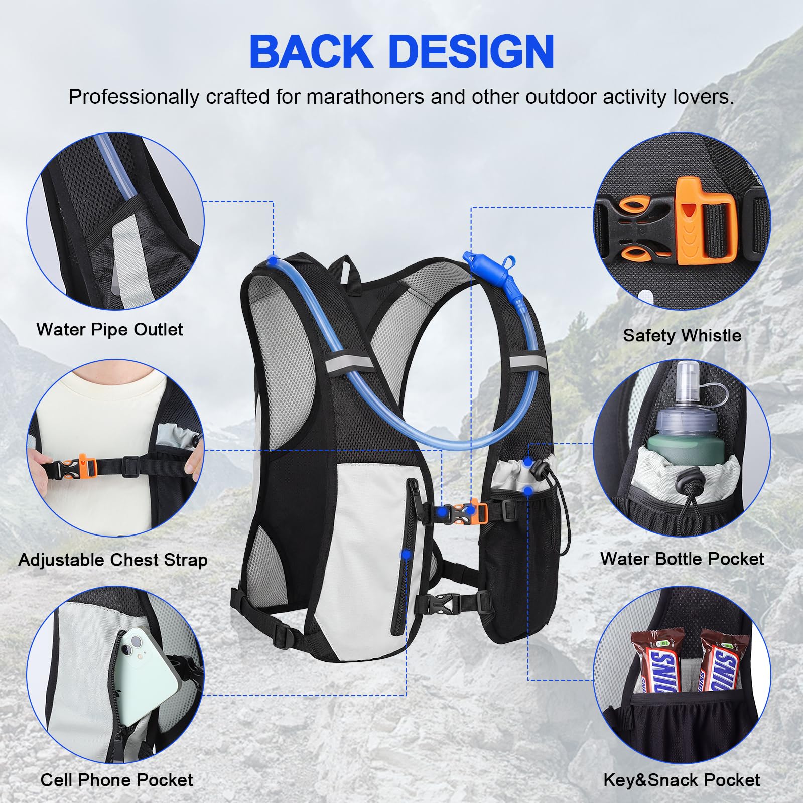 KUYOU Hydration Water Backpack, Insulated Running Vest Hydration Backpack with 2L Water Bladder