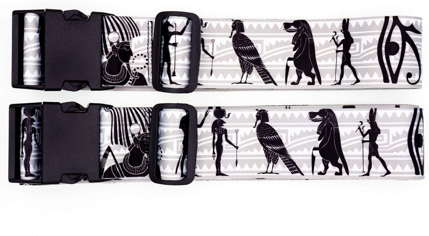 Teeoff Luggage Straps Suitcase Belts Travel Bag Accessories Adjustable 220CM (Egypt Black - 2 Pack)
