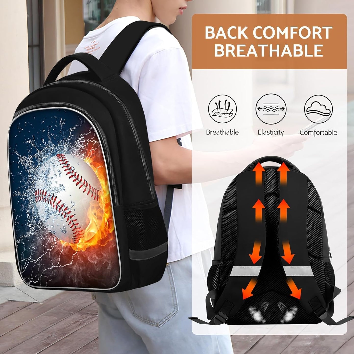 School Backpack for Boys - Baseball Boys Backpack for Kids Children Elementary Middle School - 17 Inch Sport Bookbag Travel Back Pack for Ages 6-14