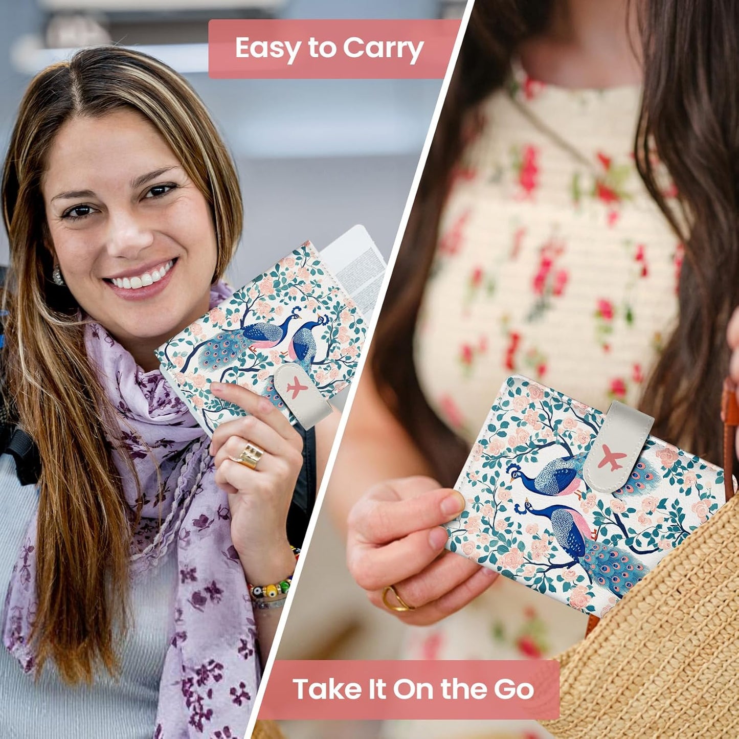 Passport Holder for Travel Essentials, RFID Blocking Leather Cover Wallet with Magnetic Closure, Aesthetic & Cute Passport Book Case for Women and Men - Peacock