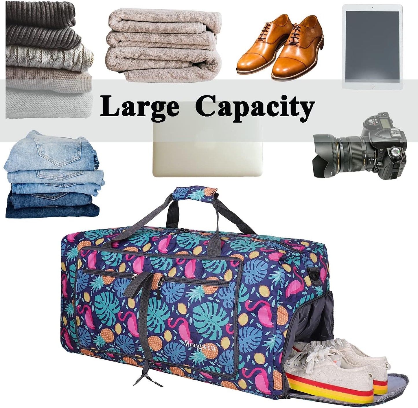 Woogwin Travel Duffel Bag Large Foldable Waterproof Overnight Bag for Beach Swim Bags Pool Sports Gym