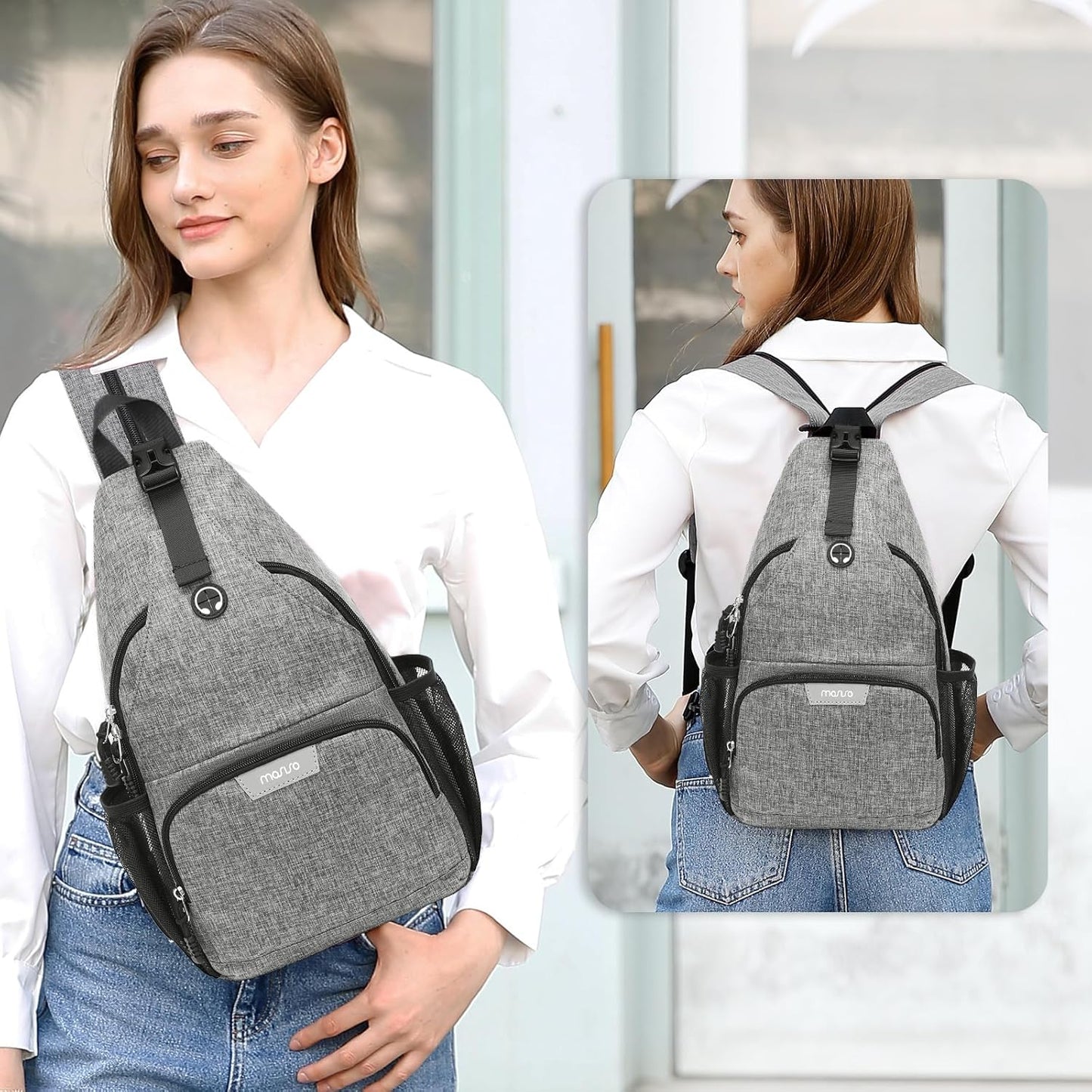MOSISO Sling Backpack Travel Hiking Daypack, Crossbody Convertible Sling Bag with Front Pocket One Shoulder Chest Bag
