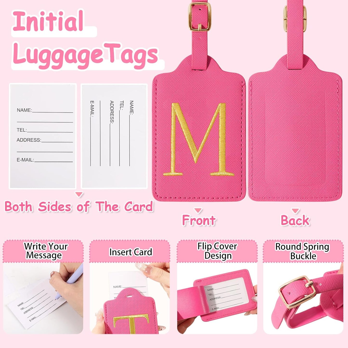 Personalized Initial Luggage Tags for Suitcases, Cute PU Leather Embroidered Letter Travel Luggage
