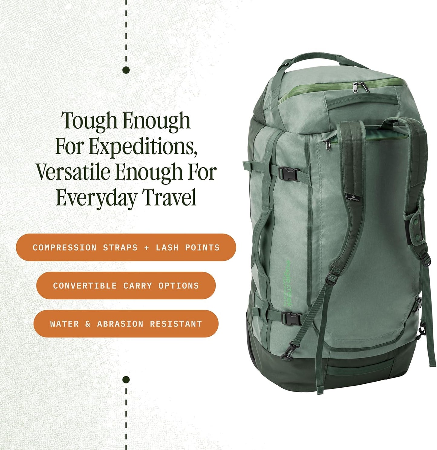 Eagle Creek Cargo Hauler Wheeled Duffel - Durable Duffel Bag for Travel - Easy Access Compartment - Deployable Backpack Straps - Lockable Zipper Opening - Iron Orange - 130L