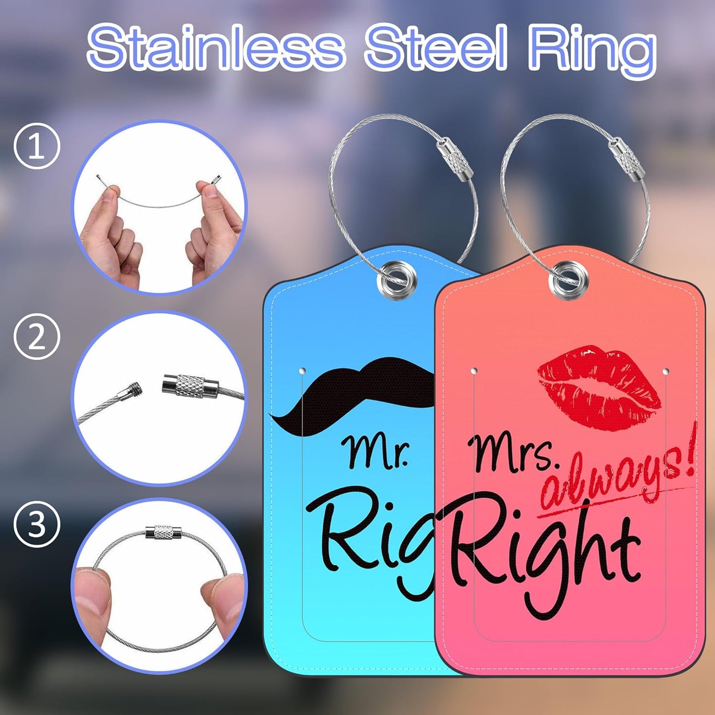 2 Pack Luggage Tags for suitcases Mr and Mrs Leather Luggage Tag, Identifiers with Privacy Name ID Label and Metal Loop for Men Women Travel Bag Suitcase