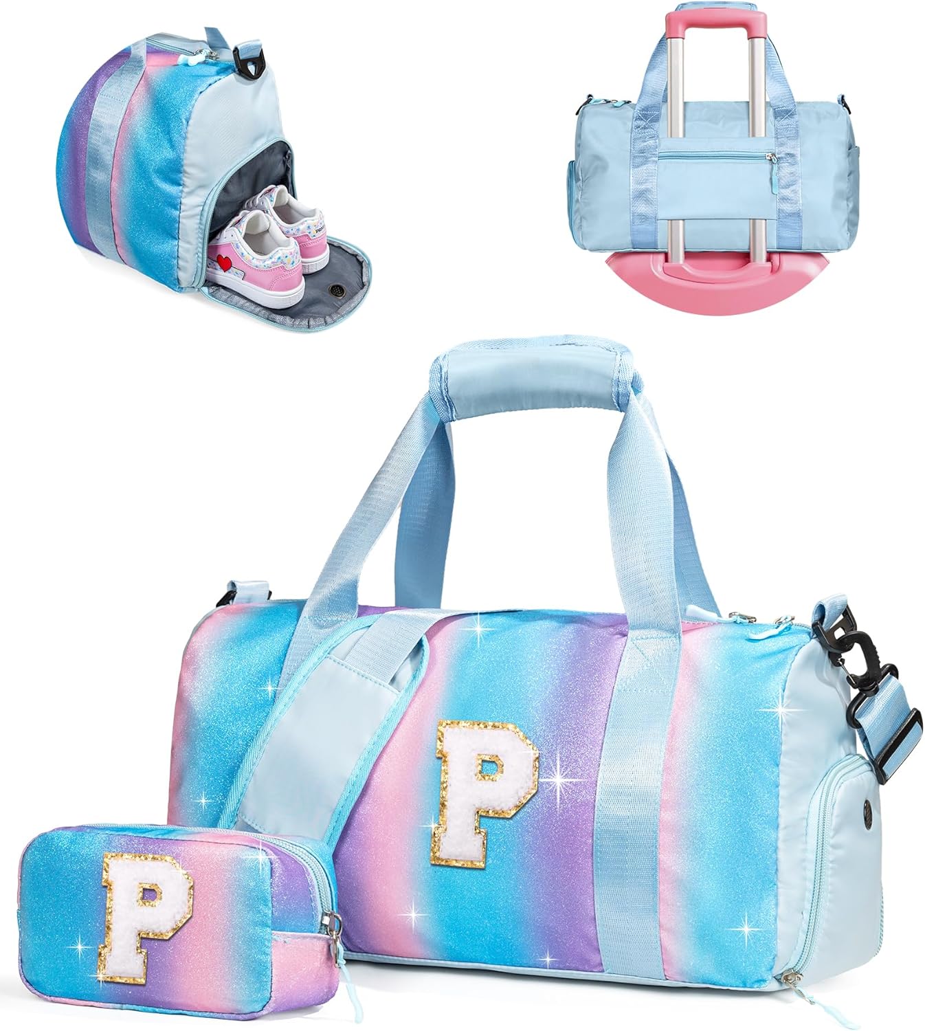 Girls Day Gifts for Kids-Girl Gym Bag with Shoe Compartment, Kid Personalized Weekender Overnight