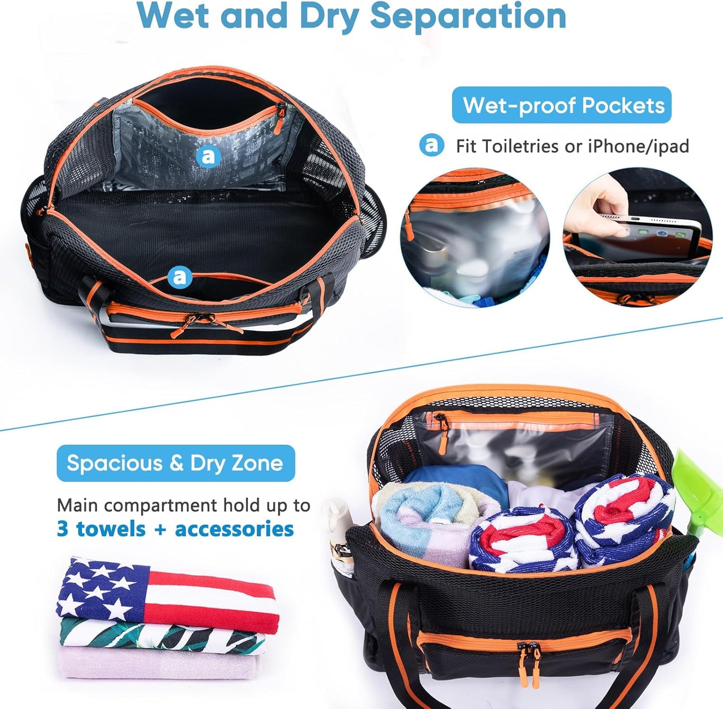 Large Mesh Beach Bag - XL Beach Tote Sandproof - Swim Bag - Large Pool Tote with Pockets for Toiletries, Towel
