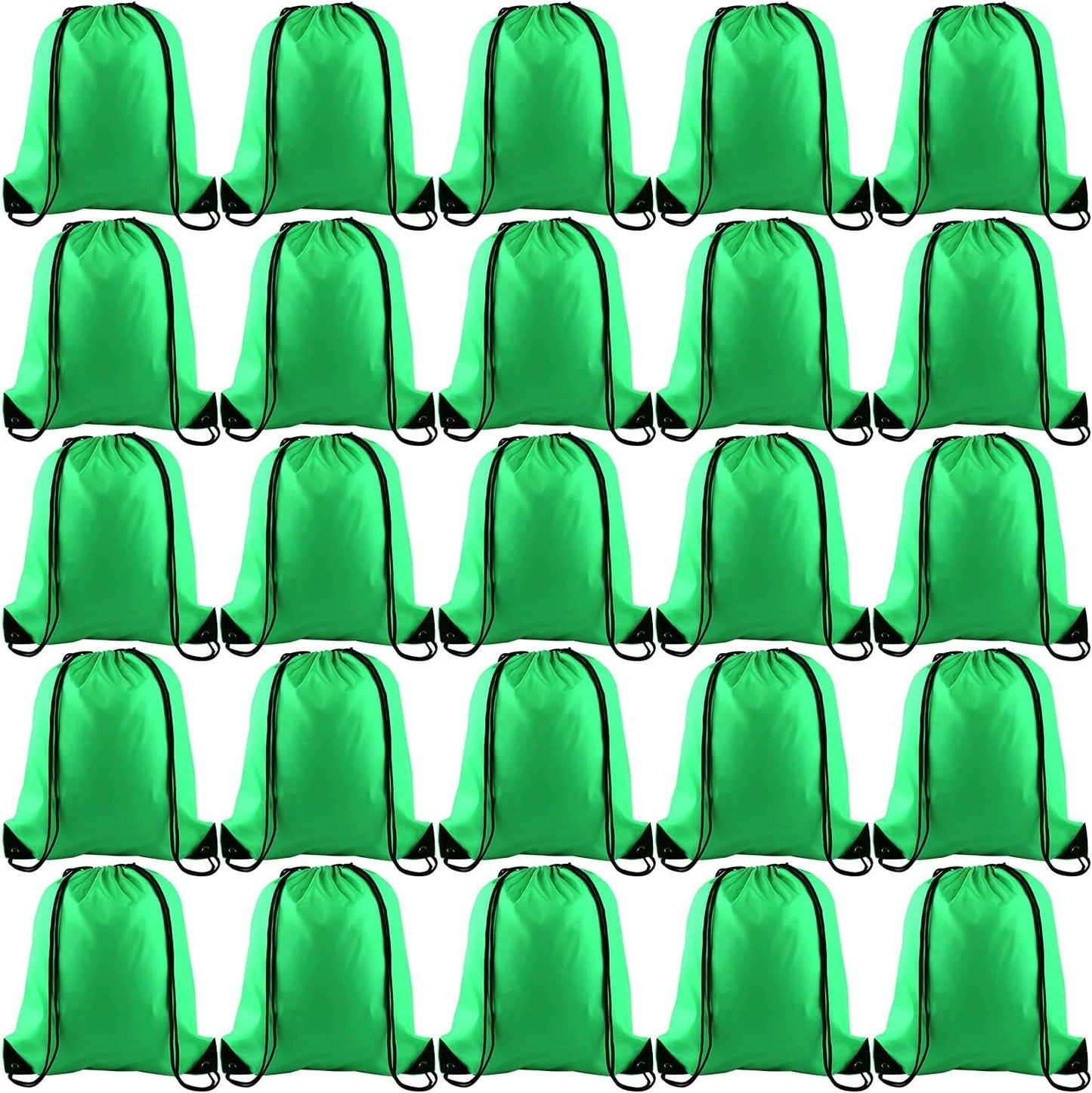 KUUQA 25Pcs Green Drawstring Backpack Bulk Drawstring Bags String Cinch Gym Backpack for Gym Sport Traveling