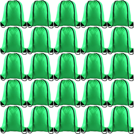 KUUQA 25Pcs Green Drawstring Backpack Bulk Drawstring Bags String Cinch Gym Backpack for Gym Sport Traveling