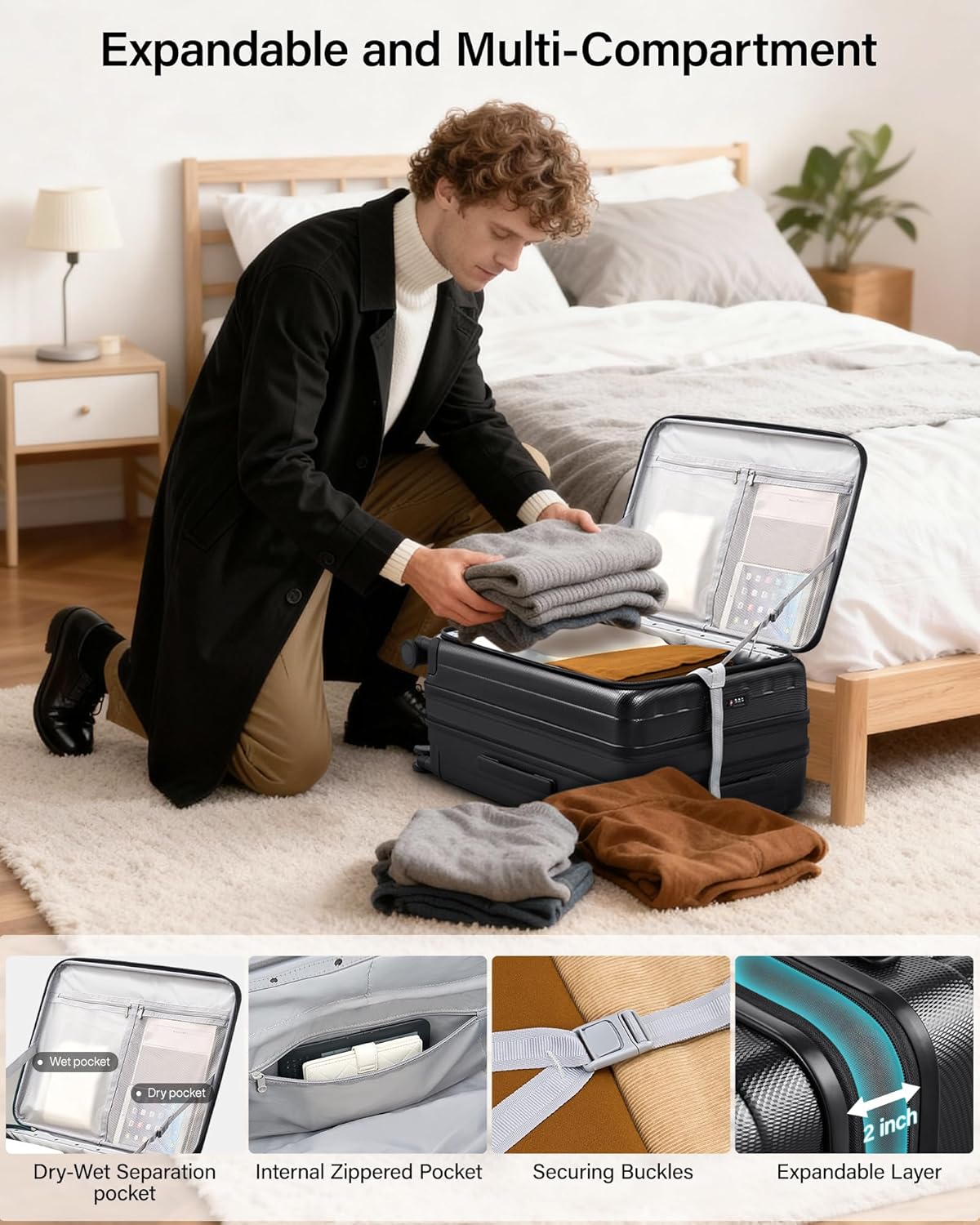 Hanke 26 Inch Expandable Luggage Top Opening Checked Bag Luggage Hard Shell Suitcases with Wheels