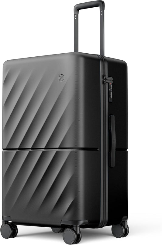 NINETYGO Trunk Luggage 26 Inch, Medium Checked Luggage with Double Spinner Wheels, Anti-Burst Zipper, Hard Case PC Suitcase, Lightweight Travel Luggage, TSA Approved (Onyx Black, Hudson)