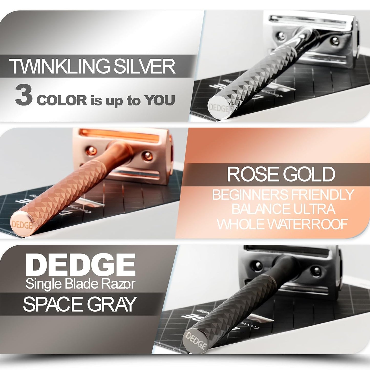 DEDGE Double Edge Eco Safety Razor Single Blade Razor for Women, Reusable Razor, with 5 Premium Razor Blades (Twinkling Silver)