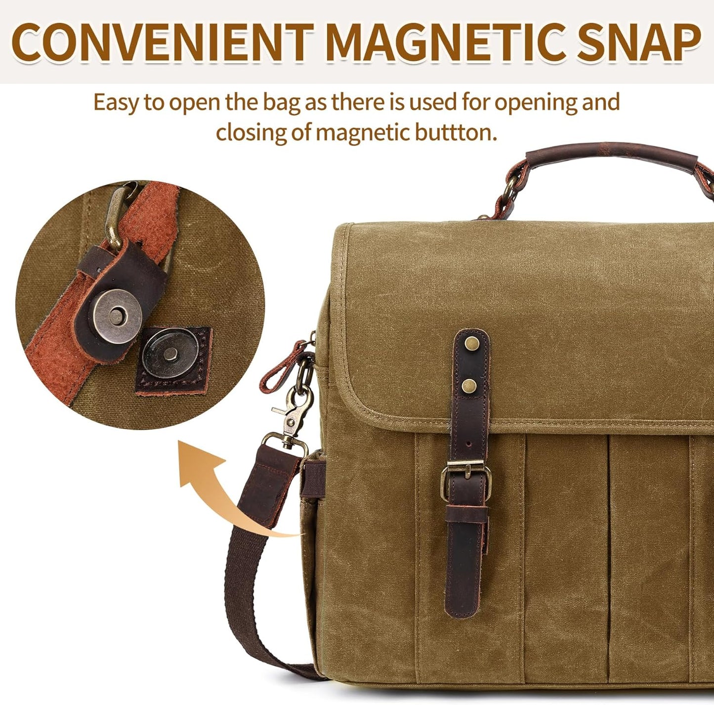 Messenger Bag for Men 15.6 Inch Vintage Canvas Genuine Leather Briefcase for Men Laptop Bag Satchel Shoulder Bag