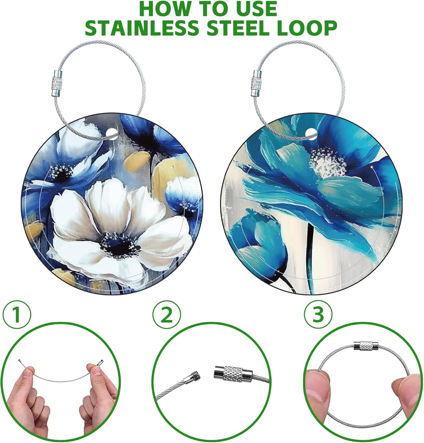 Round Cute Luggage Tags 2 Pack Abstract Art Floral Creative Baggage Tags,Cruise Travel Baggage Suitcases Tag with Stainless Steel Loop ID Tag Privacy Flap