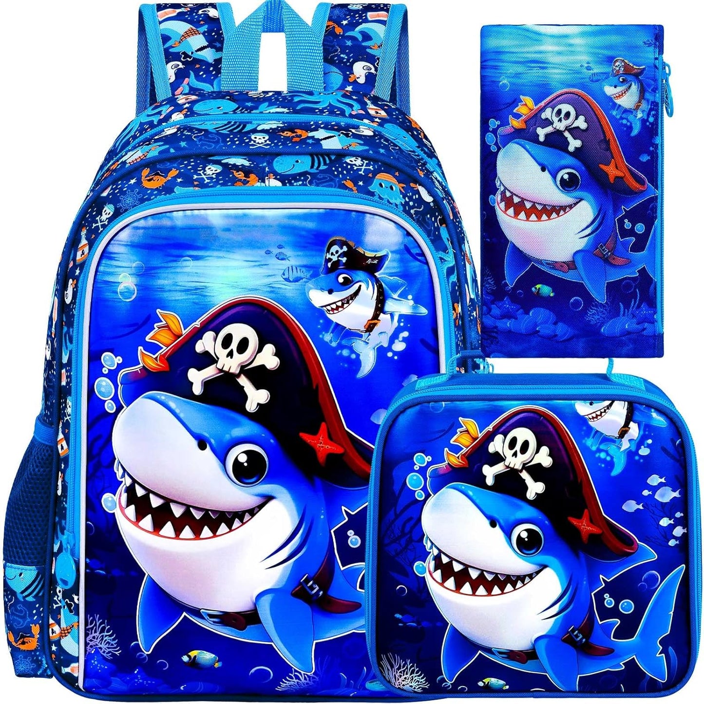 3PCS Boys Backpack, Water Resistant Kids Bookbag Set with Lunch Box, Cute School Bag for Preschool Toddler