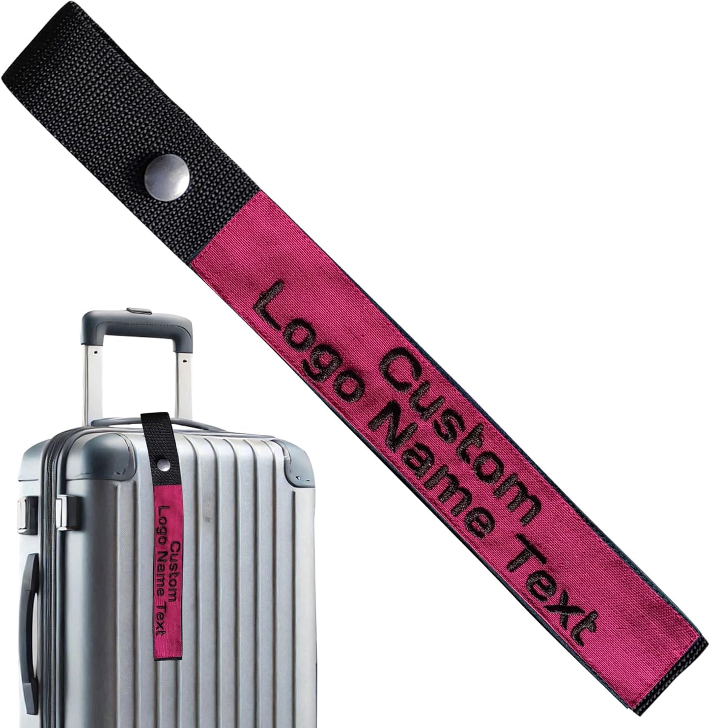 Personalized Luggage Handle Tag Finder | Custom Embroidered Icon Monograms or Short Text ID Tag | Cover Identifier Marker for Suitcase or Bag | Accessories for Travel by ACORD EU (Dark Hot Pink Tag)