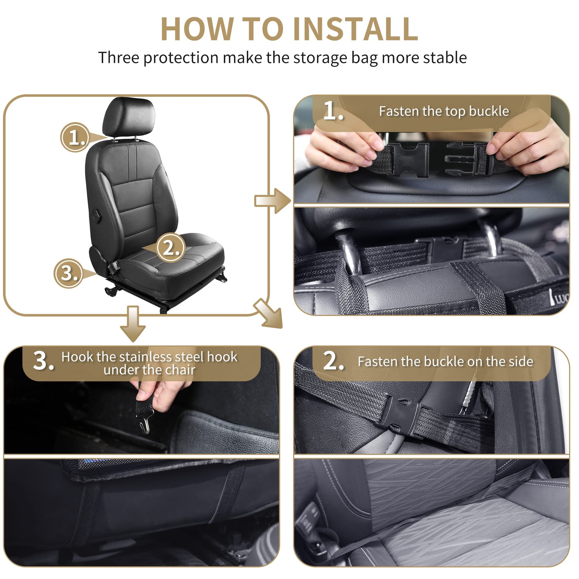 LUCMO Car Backseat Organizer with Foldable Tablet Holder, Black