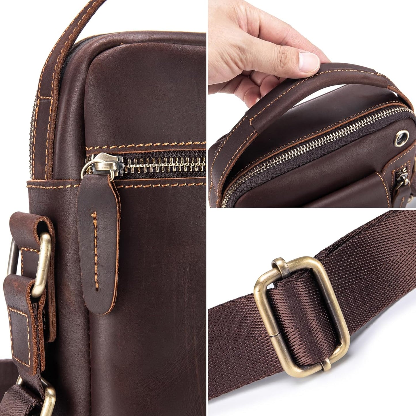 KPYWZER Genuine Leather Shoulder Bag Small Men Messenger Pack Handbag Sling Crossbody Bag Man Purse for Business