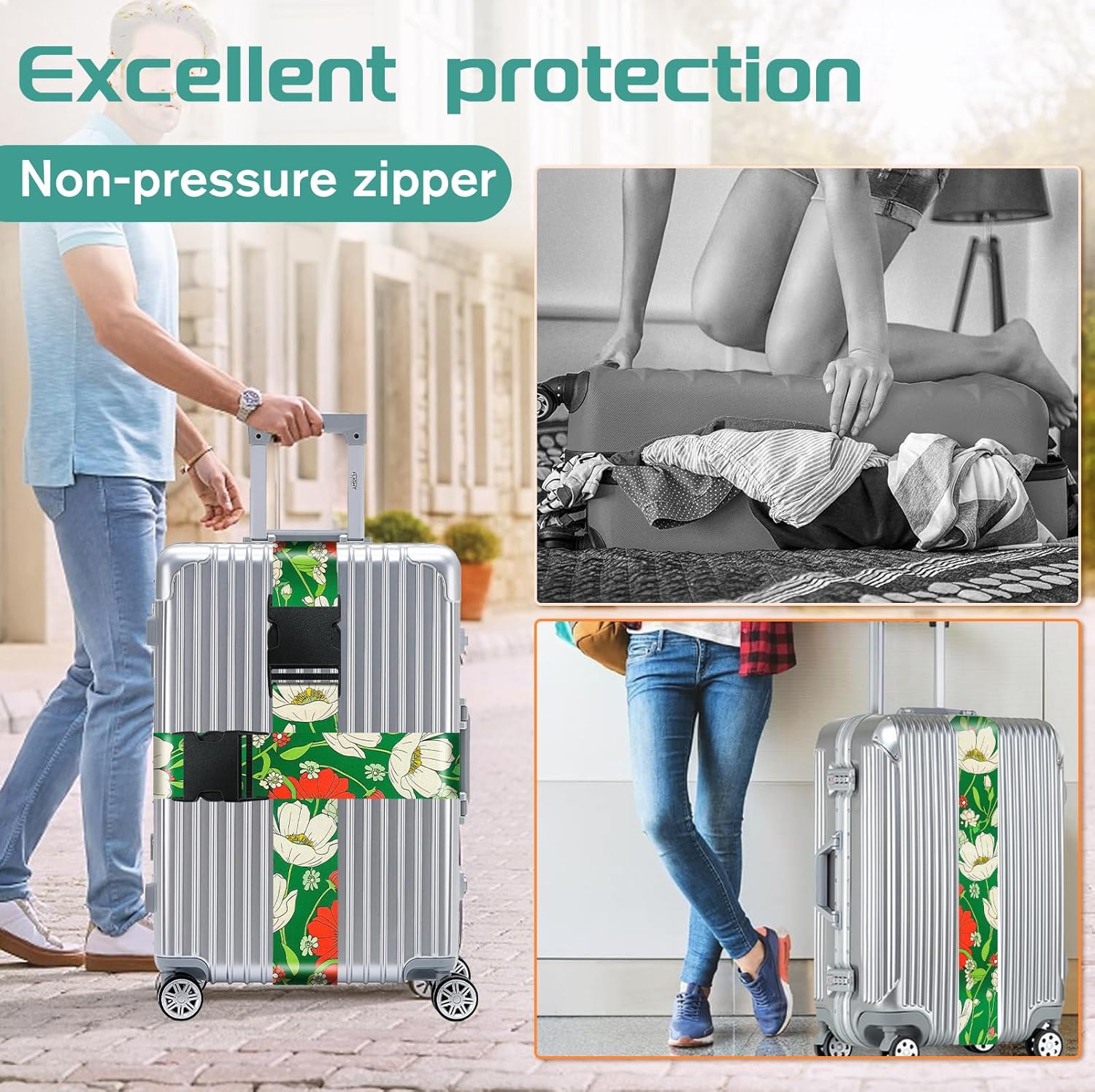 Slohif Luggage Straps for Suitcases Travel Belt Accessories Luggage Connector Identifiers Over