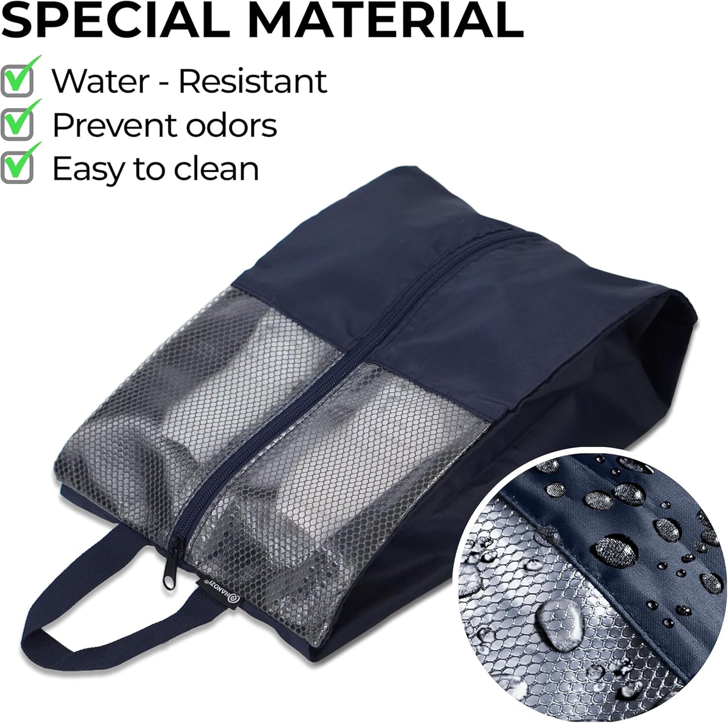 Shoe Bags For Travel, Used As For Storage or Shoe Travel Bag, Space Saving When Travelling With This Travel Shoe Bags For Packing, Featuring Waterproof Nylon Sneaker Bag. (Navy, 2 Pack, Large)