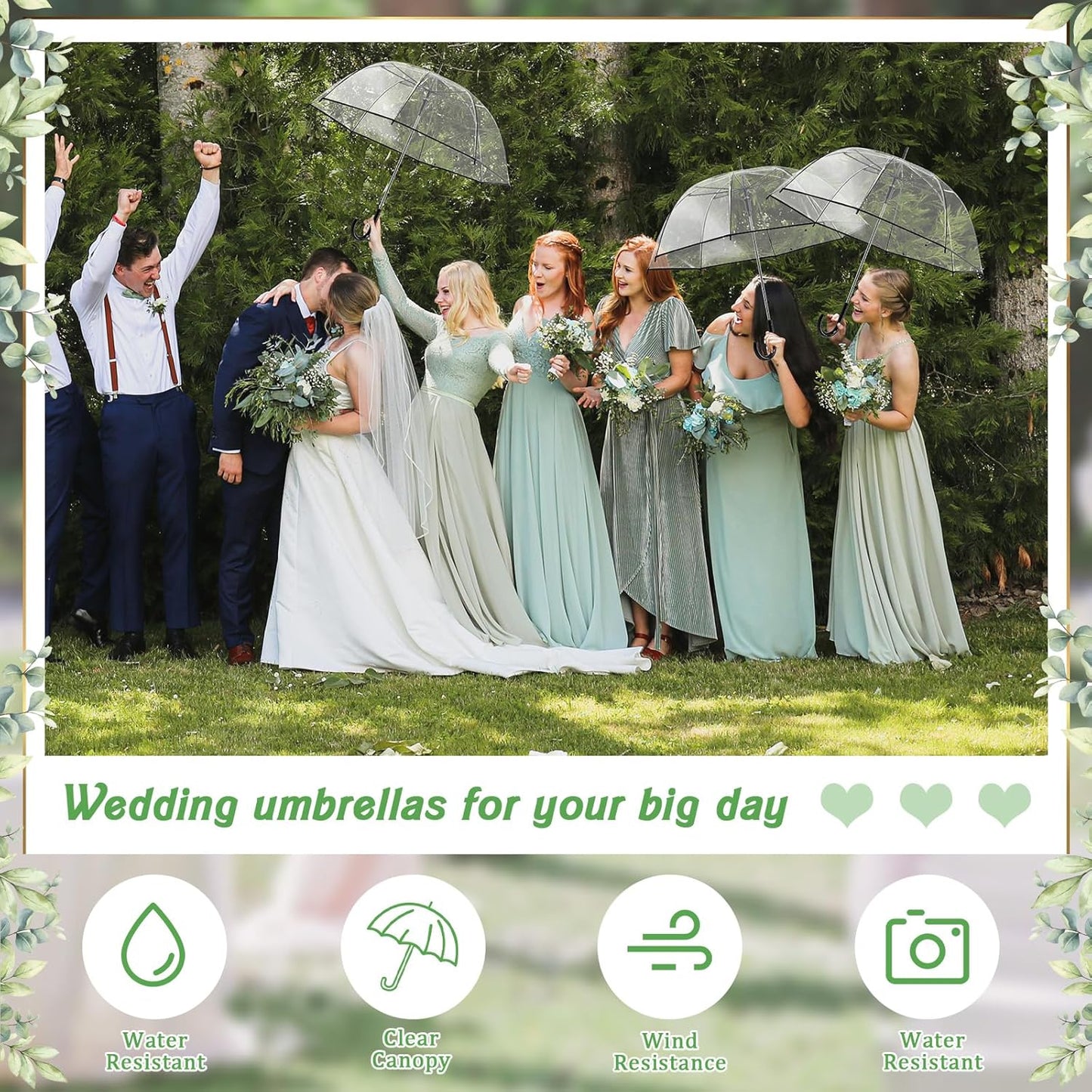 Wedding Favors for Guest Umbrella Gifts Bulk 52 Inch Large Dome Rain Windproof Stick Umbrellas with Thank You Tags and Rope Guest Souvenirs for Wedding Party Bridal Favors