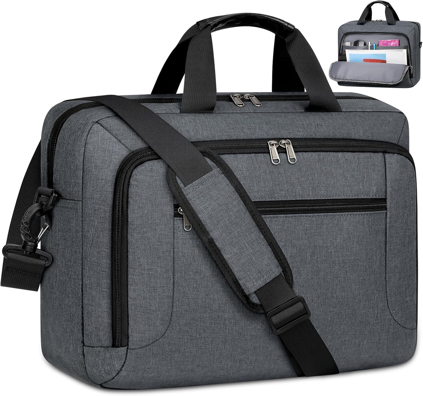 Laptop Bag 15.6 Inch Laptop Briefcase Computer Bag for Men Women Waterproof Business Office Work Large Laptop Case 15.6 Inch Adjustable Shoulder Messenger Bag Grey