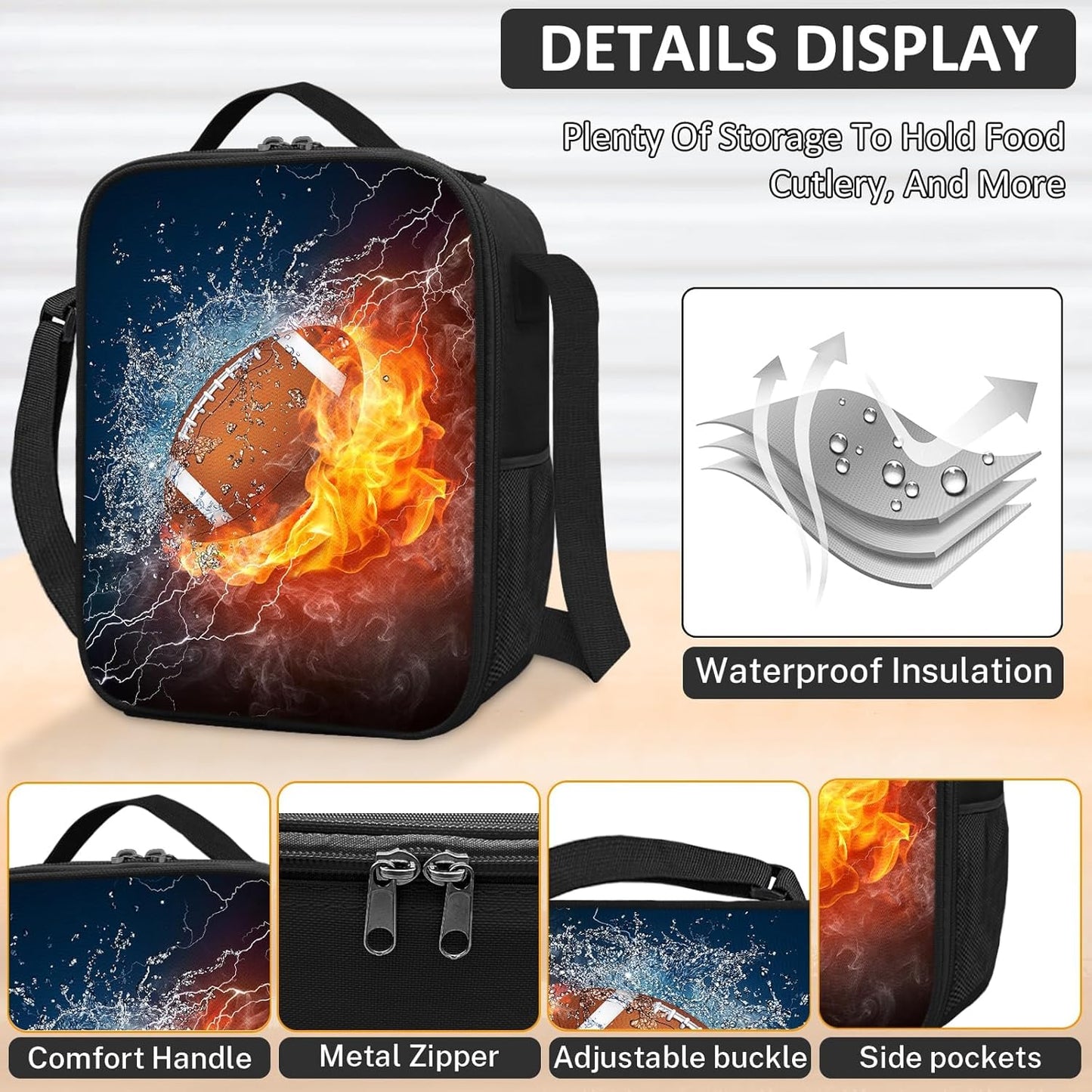 School Backpack for Boys - 4pcs Ameriacn Football Boys Backpack with Lunch Box and Pencil Case for Kids Children Teens Elementary Middle School - Students Bag for Ages 6-18,17″Bookbag Travel Back Pack