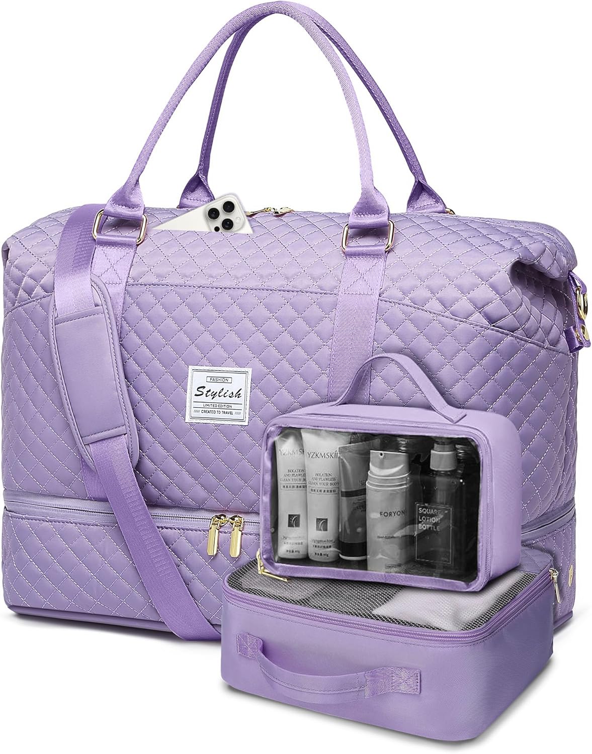 Weekender Bags for Women Duffle Bag - Travel Duffel Bag with Shoe Compartmen Carry on Overnight Bag Gym Duffel Bag with Wet Pocket Hospital Bags for Labor and Delivery Purple